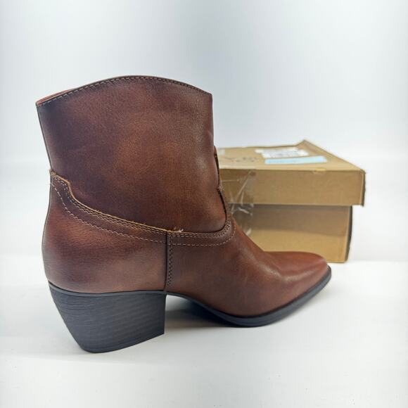 Frye and Co. Women's Savi Stacked Heel Booties, Cognac Brown, New, Size 7.5 - Picture 2 of 6
